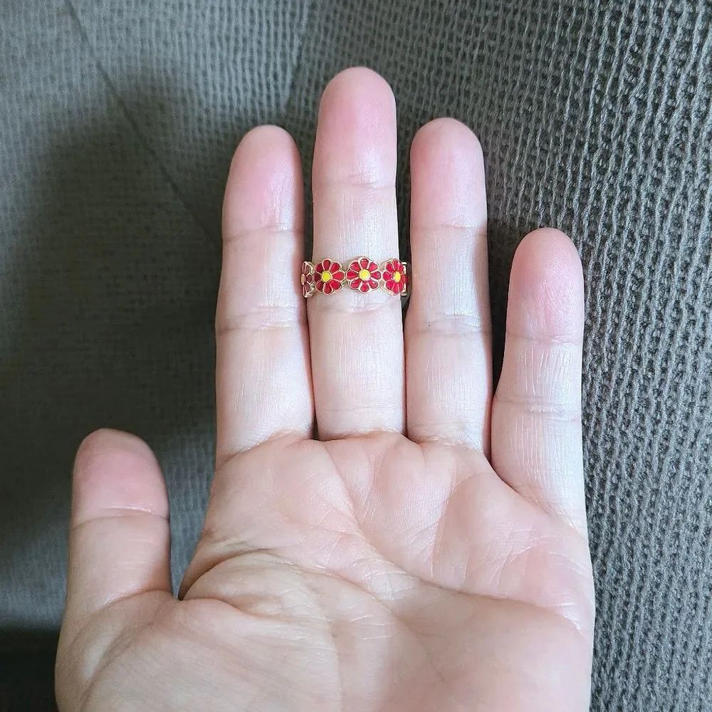 Cote d' Argent Red❤ and Yellow💛 Enamel Floral🌼 Wrap Around Ring - Picture 11 of 15